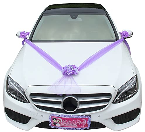 iSpchen Decorazione Per Auto Da Matrimonio,Kit Di Decorazioni Per Auto Per Matrimoni Con Fiori Artificiali Bouquet Romantico Per Auto Da Matrimonio Gioielli Per Auto Decorazione Per Festa Nozze