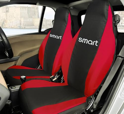 Rebeca Shop® Autositzbezüge kompatibel für Smart | Made in Italy | Set Vordersitzbezug Paar (w453 - dritte Serie, Schwarz/Rot)