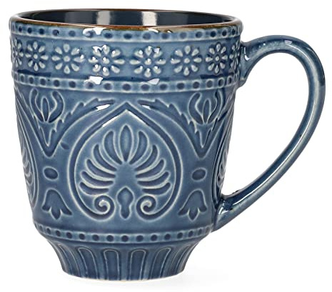 HOMLA INDIE Tasse - Becher mit Ohr in Interessanter Form - aus Steingut Hergestellt - Praktische Ergänzung zur Küche - Spülmaschinen- und Mikrowellenfest - 0,4 L, Marineblau