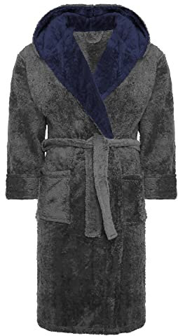 i-Smalls Vestaglia da uomo in pile super morbido con cappuccio e cintura da S a 6XL, Carbone, XXXXXL