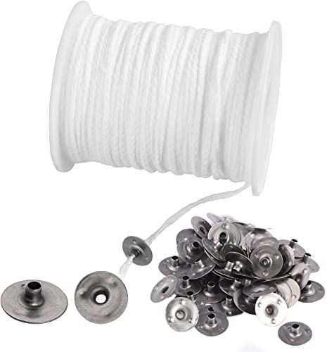 200ft Candle Wicks, White Natural Cotton Candle Wicks With 100 Pcs Metal Wick Sustainers Candle Making Supplies Kit Candle Wax for Soy Candle Making Candles DIY Craft