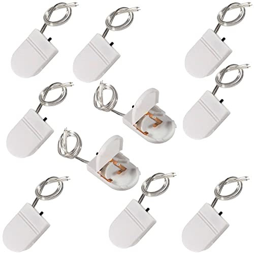 VISSQH 10 contenitori per batterie a bottone CR2032, con interruttore on/off, 3 V (1x 3 V), contenitori a clip per batterie a bottone, per LED, con connettore Bianco