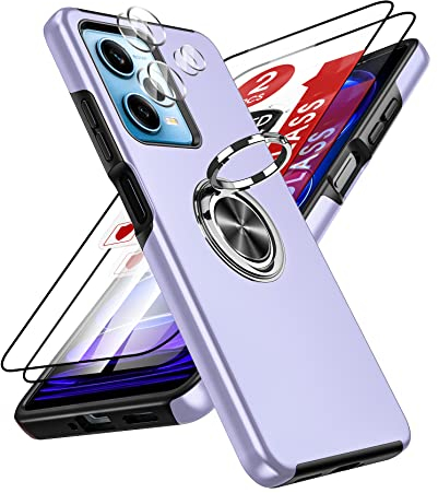 LeYi Funda para Xiaomi Redmi Note 12 Pro 5G/Xiaomi Poco X5 Pro 5G con 2× Protector de Lente de Cámara,2× Cristal Templado,Carcasa con 360 Grados Metálico Anillo Hard PC Silicona Antigolpes, Morado