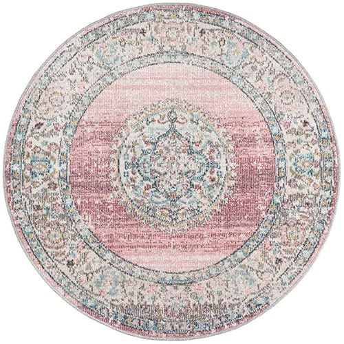 the carpet Palma - vielseitiger Indoor- & Outdoor-Teppich, modernes Design, Wohnzimmer, wetterfest & UV-beständig, langlebig und pflegeleicht, Balkon, Wintergarten, Rosa, 120 cm Rund