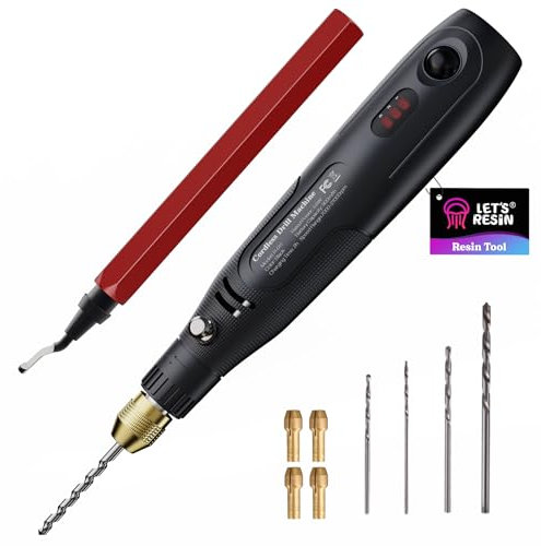 LET'S RESIN Perceuse à résine sans fil, réglage à 3 vitesses et perceuse à bijoux en résine rechargeable avec outil d'ébavurage, 19 accessoires, outil rotatif sans fil à forte puissance pour moules à