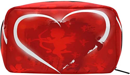 Valentinstag Herz Amor Make-up Tasche Tragbarer Organizer Kosmetiktasche für Reisen Make-up-Koffer, Geschenke, Kulturbeutel für den täglichen Gebrauch für Mädchen und Frauen