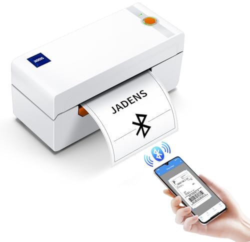JADENS Bluetooth Thermal Label Printer, 4x6 Shipping Label Printer for Shipping Packages 203DPI, 1.57-4.1 Printing Size Compatible with Hermes, Royal Mail, Amazon, Shopify