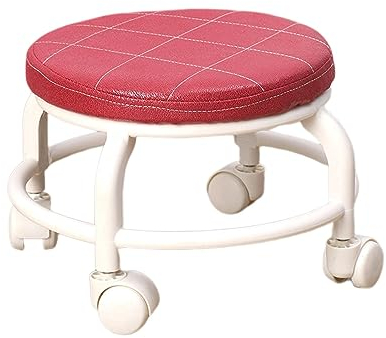 JISADER Rollhocker mit Rollen, Schuhhocker-Sitz, 360° drehbarer Rollhocker, robuster Drehstuhl, Pediküre-Hocker für Friseur, Autowaschgeschäft, Rot