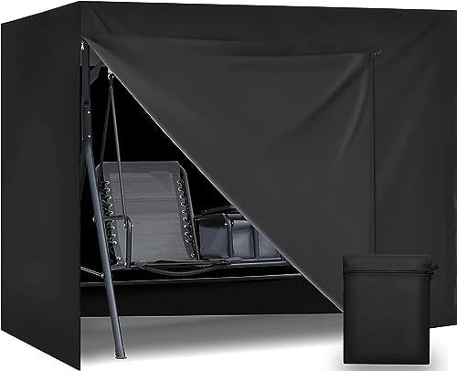Aipwerer Housse de Balancelle de Jardin 3 Places, Balancelle Jardin Bache Exterieur Imperméable Anti-UV Coupe-Vent 600D Oxford pour Balancelle de Jardin, Hamac de Jardin (Noir, 220x150x150cm)