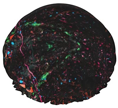 Shower Cap Glow In Dark Splatter Neon Reusable Bath Cap Elastic Bathing Shower Hat Soft Waterproof For Hair Caps Of All Hair Lengths