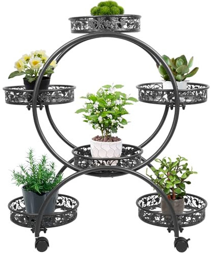Porte Plante Intérieur à roulettes, Cache Pot sur Pied Plante Intérieur Noir Support Plantes Intérieur Métal Design Étagère Plante Extérieur Jardin en Pot pour Salon Jardin Balcon 51*32*78cm