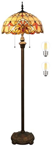 Tiffany Lampadaire jaune liaison vitrail - Lampe de lecture sur pied - 40,6 cm - Lampe d'angle antique - Décoration pour chambre à coucher, salon, bureau à domicile (A4)