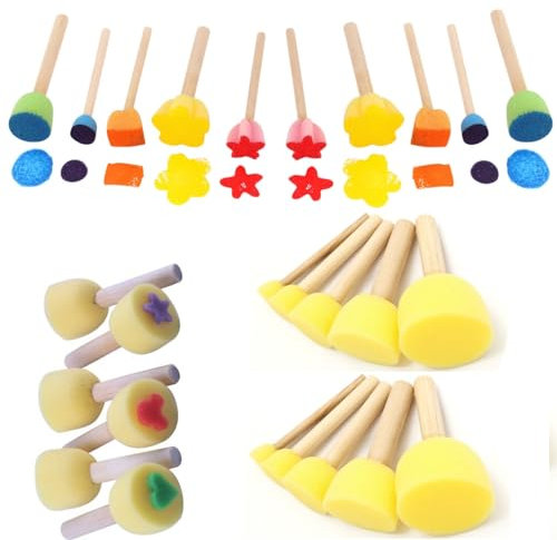 26Pcs Eponge Peinture Pinceau, Pinceau en Mousse Bricolage, Eponge Peinture Mousse Pinceaux, Pinceau Éponge Peinture Enfant, Pinceaux Graffiti éponge Colorés, pour Graffiti, Bricolage (Multicolore)