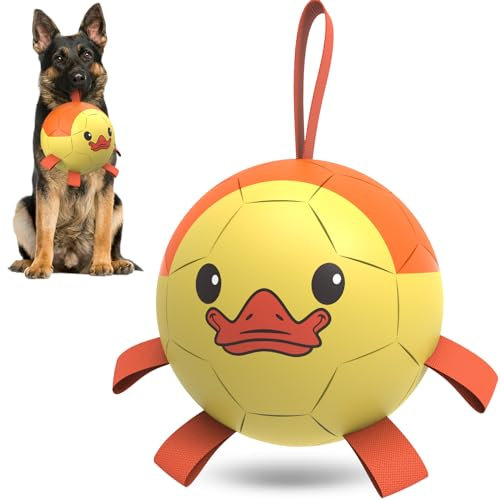 HETOO Dog Football with Straps, Interactive Toys for Tug of War, Puppy Birthday Gifts, Dog Water Toy, Durable Dog Balls for Medium & Large (8 Inch)