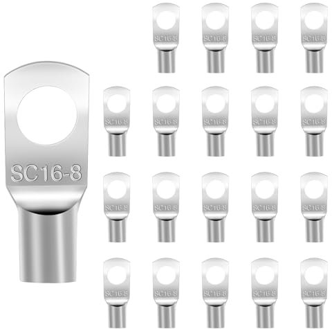 20 pezzi Capicorda ad Occhiello M8, SC Non Isolato Capicorda Elettrici 16 mm², Rame Stagnato Capicorda Occhiello, Capicorda Elettrici per Cavi Batteria Box Distribuzione Auto Auto Moto