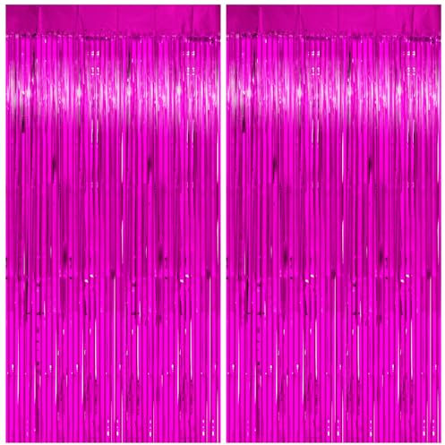 PatiCool Lametta Vorhang Rose Fuchsia - Verdickte, 1x2.5 M, 2 STK - Luftschlangen Pink, Glitzervorhang Lametta für Geburtstagsdeko, Party Deko, Valentinstag