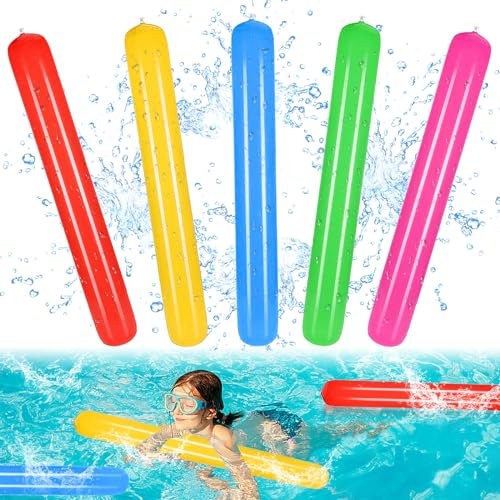 5 Stück Schwimmnudel Poolnudel, 105cm Super Langer Aufblasbare Schwimmer-Poolnudel für Kinder und Erwachsene, Langlebiger Aufblasbare Poolnudel Hohl Schwimmnudel für Baden oder Aquasport