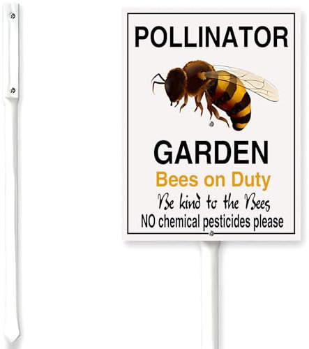 Horienteeon Cartello impollinatore da giardino con api in servizio per cortile con paletto da giardino Segnale di avvertimento di attenzione 15,2 x 11,7 cm decorazioni per prato e cortile, decorazione