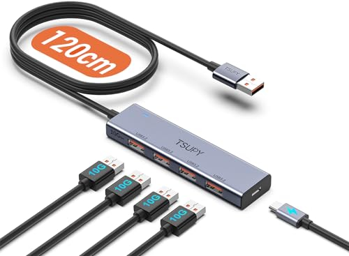 TSUPY Hub USB 3.2 Gen 2, hub USB 3.2 10Gbps con 4 porte USB-A, hub dati in alluminio con cavo da 120 cm compatibile per laptop, desktop PC, Xbox e Mac, ecc.