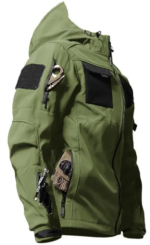 Taktische Softshell-Jacke für Herren, leicht, wasserabweisend, Frühling, Herbst, Windbreaker, Reißverschluss, Kapuzenmantel mit Taschen