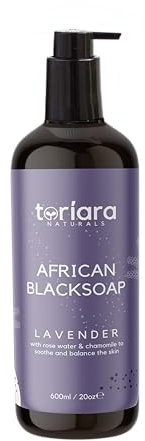 African Black Soap 600ml – Lavender & Rose Water | Soothing Body Wash for Acne, Scars & Sensitive Skin | With Chamomile & Natural Botanicals | Toriara Naturals
