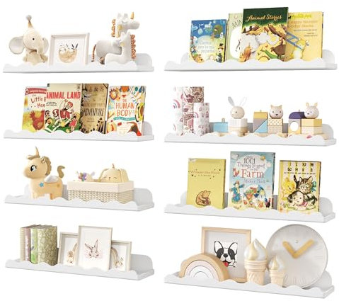 Lifewit Kunststoff Kinder Bücherregal 8er Set, 38 cm Hängeregal für Wandmontage, Kinderzimmer, Bücher, Hängende Regale für Baby/Kleinkind/Kinder im Schlafzimmer, Wohnzimmer Dekoration, Weiß