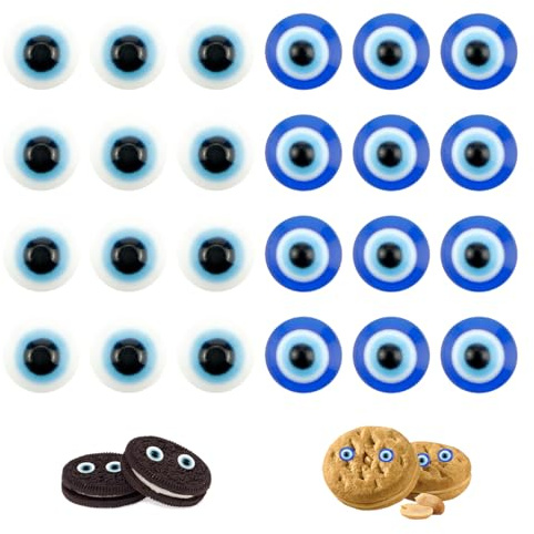 FERCAISH 200 Stück Blau Flache Runde Evil Eye Perlen, Böser Blick Runde-Perle, Nazar Boncuk, Kunststoff Lampwork nazar auge, für DIY Handwerk Puppe (Blau+Weiß)