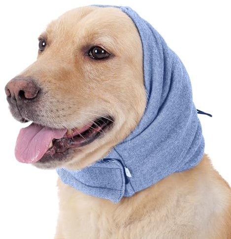 Lelepet Dog Snood Ear Muffs Noise Protection, Quiet Ears for Dogs, Dog Ear Cover for Anxiety Relief, Pet Calming Hood Head Wrap for Fireworks Thunder Grooming, Blue L