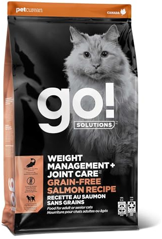 Go! Solutions Weight Management + Joint Care Salmon Grain-Free Dry Cat Food, Premium Kibble for Healthy Dieting in Adults & Seniors, with Natural Sources of Chondroitin for Good Mobility,3 lb Bag