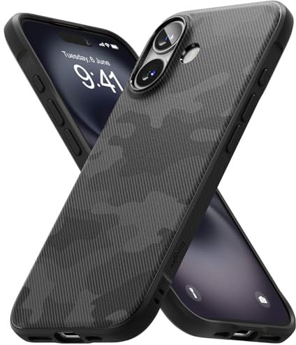 Ringke Onyx [Enhanced Grip Texture] Compatible with iPhone 16 Case, Slim Anti-Fingerprint Non-Slip Protective Phone Cover with Precisely Designed Camera Cutouts - Camo Black