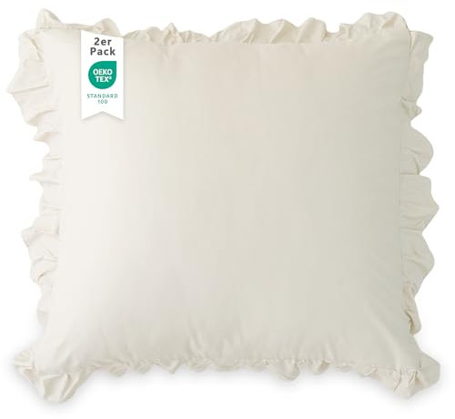 TOCOMOA Kissenbezug 80x80 2er Set - Rüschen Kissenbezüge Öko-Tex Zertifiziert, Kissenhülle Weich und Hypoallergen, Kopfkissenbezug 80x80cm mit Hotelverschluss Beige