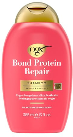 OGX Repair & Protect Bond Protein Repair Shampoo, Lightweight Hair Wash Cleanses & Targets Damaged Hair for Effective Bond Repair, Formulated without Parabens, 13 fl. oz