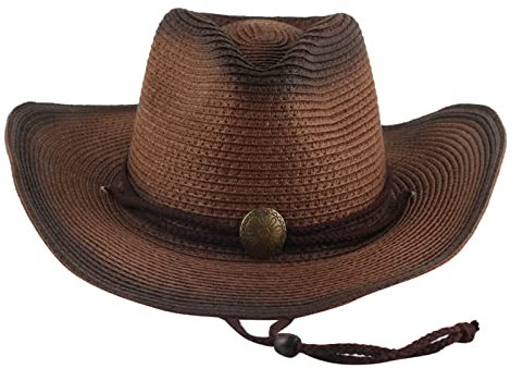 Chapeau panama anti-UV unisexe chapeau de cowboy femme homme pliable chapeau de paille grand bord rétro occidental cowboy chapeau de paille extérieur visière chapeau jazz homme hiver, café, taille