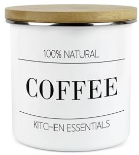 Purely Home Minimalist Kitchen Essentials Coffee Storage Canister - Modern Black & White Decor - 1.2L Enamel Hot Drinks/Food Storage Container