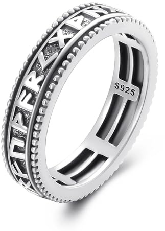 Wikinger Ringe für Männer Frauen 925 Sterling Silber Fingerring für Rotierende Wikinger Rune Spinner Ring Hip Hop Ring Punk Wikinger Schmuck Weihnachten Geschenk (54.4)