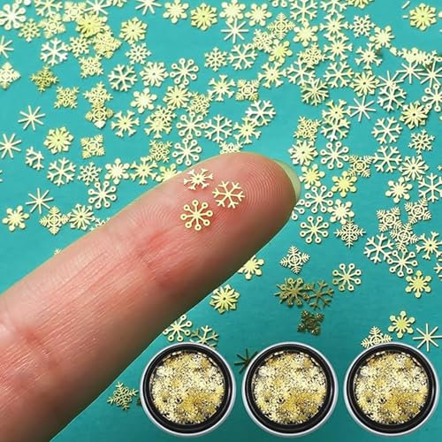 Calkkrer etwa 150 Stück Goldene Schneeflocken Weihnachtsdeko, Metallische Nagelsticker Weihnachten, Dekoration Für Nägel, Weihnachtliche Streudeko, Winter Tischdeko Basteln