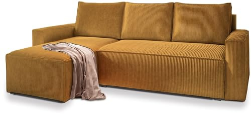 Masseno Ecksofa POTARO mit Schlaffunktion L-Form, Sofa mit Bettkasten, Wohnzimmersofa, Couch, Soffa, Bettsofa, Couchgarnitur- Gelb, POSO 01