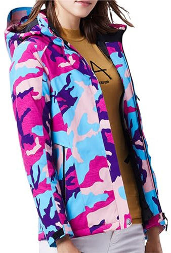 Snowboardjacke Damen Warm Gefüttert Wanderjacke Winddichte Atmungsaktiv Softshelljacke Funktionsjacke Wasserdicht Winterjacke Skijacke Schwarz mit Kapuze Wintermantel Outdoorjacke