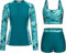 Kate Kasin 3 Piece Swimsuit for Women Long Sleeve Rash Guard Top Padded Bikini Bottoms Set for Beach Vacation Blue Green-Green Leaf XL