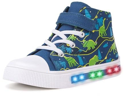 Boys Light-Up Trainers, Kids High Top Shoes Size 7, Coconut Tree Dinosaur