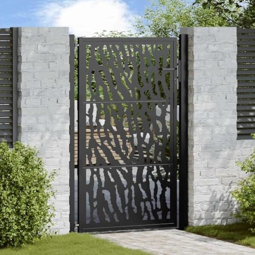 Brokky 4100981 Garden Gate Black 105x155 cm Steel Trace Design Garden Gates High galvanised wrought iron metal swing gate