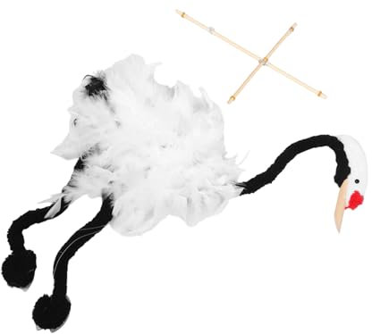 TOBBOMEY Educational Puppet Toy Handmade Wooden Crane Marionette Plush Animal Puppet Strings for Play