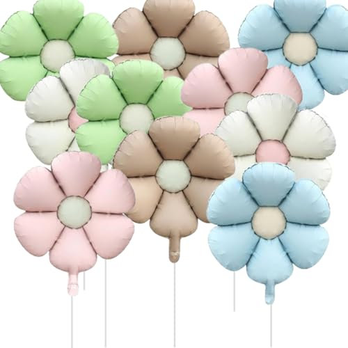 Nine San 10 Stück Gänseblümchen Folienballons Bunte Daisy Luftballons Blume Geformte Ballons Hochzeit Baby Shower Babyparty Party Dekoration(47 * 59cm)