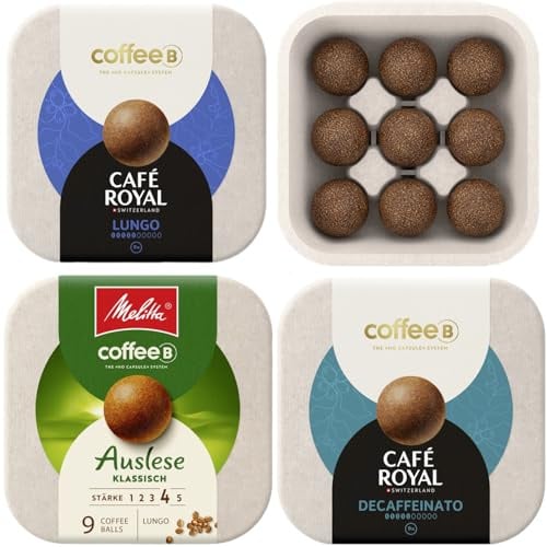 CoffeeB by Café Royal - SET 1 - LUNGO, AUSLESE und DECAFFEINATO, zu je 9 Coffee Balls 51g, 3er Pack (3x 9 Coffee Balls)