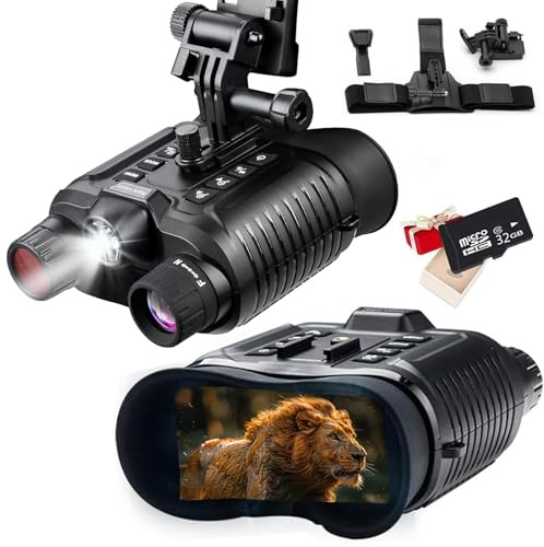 BraveKing 4K Nachtsichtgerät Kopf Montiert mit 3D-Vision-Effekt für Erwachsene, Digital 8X Zoom, Nachtsichtbrille Jagdfernglas Nachtsicht und Tag Freihändiges NGV für Helm mit Taktischem Licht