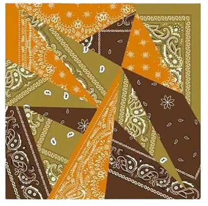 GIMIRO Männer simulierte Seidenschal 53x53cm Seidentuch Paisley-Bandana-Design in Orange-Braun-Grün Modernes Halstuch für Damen und Herren (Orange Coffee Olive Green PSL)