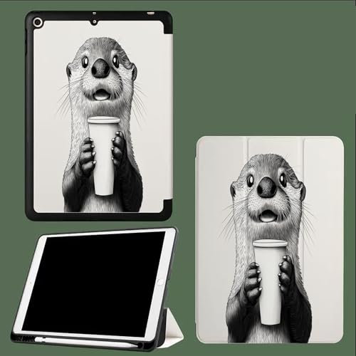 Hülle für iPad A16 11. Generation 11 Zoll 2025, Schlankes Weiches TPU Schutzhülle, Auto Schlaf/Aufwach Süßer Otter Einfach Tiere-Weiß