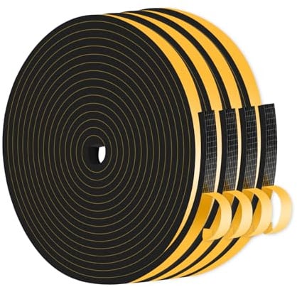 Weather Stripping,Draft Excluder,Foam Weather Stripping,Strong Adhesive, Lightproof, Soundproof,Seal Strip for Door Frame,Window Frame,Sliding Door (Black,6mm x 3mm x 16M)