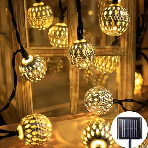 AONAT Guirlande Lumineuse LED Marocaine Solaire 7M 50LED, IP65 Étanche avec 8 Modes, Lumière Blanc Chaud pour Jardin, Terrasse, Balcon, Mariage, Noël