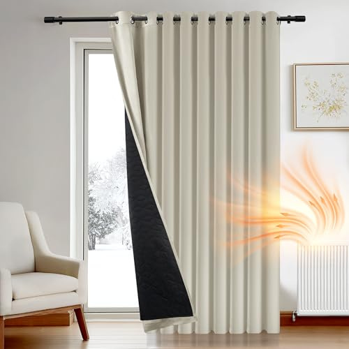 Deconovo Thermovorhang Kälteschutz, Gardinen mit Ösen gegen Kälte, Wärmeisolierend Vorhang Verdunkelung Wohnzimmer, 220x300cm(HöhexBreite), Hellbeige, 1 Stück